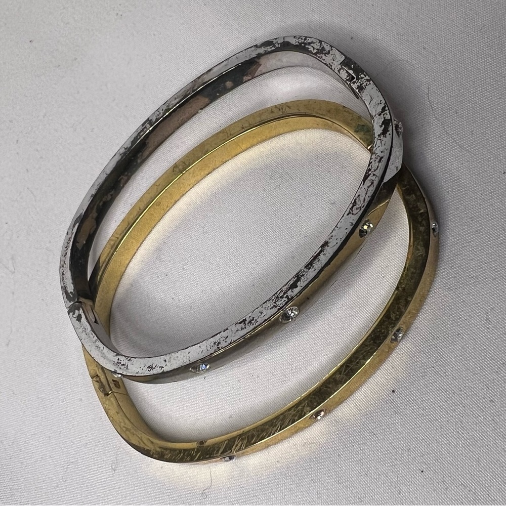 Silver and Gold Rhinestone Bangle Bracelets - Picture 4 of 9
